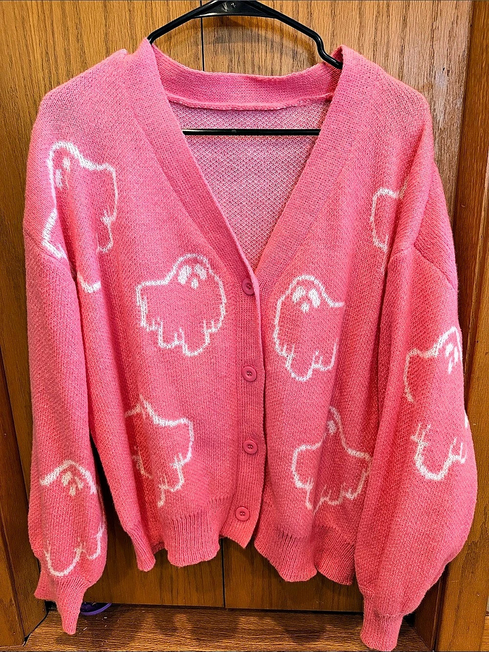 SHEIN Curve Ghost Pattern Cardigan Pink & White XL